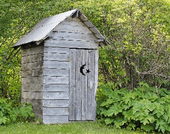 A picture of an outhouse used for pooping and peeing