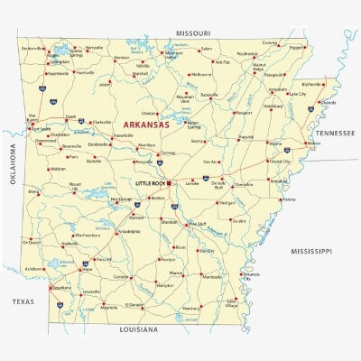 A Map of the U.S. state Arkansas