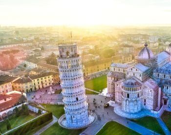 A picture of the Leaning Tower of Pisa from the sky