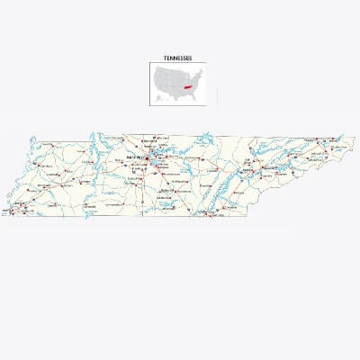 A Map of the U.S. state Tennessee