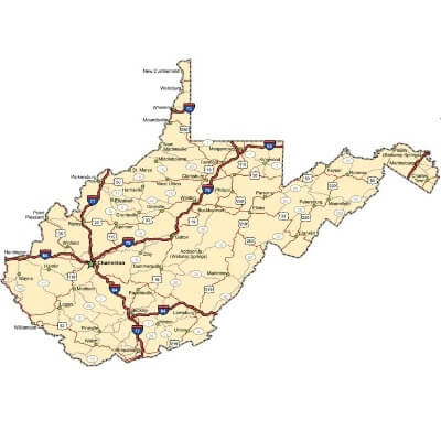 A Map of the U.S. state West Virginia