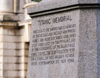 A picture of a memorial stone in memory of those lost - titanic facts for kids