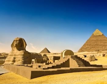 A picture of the Sphinx at the Giza Pyramid Complex