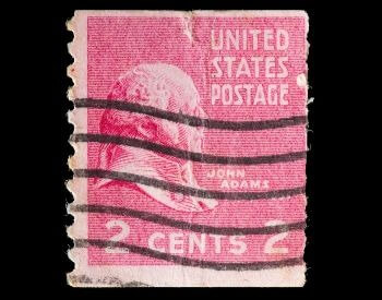 A picture of a U.S. 2 cent stamp with John Adams