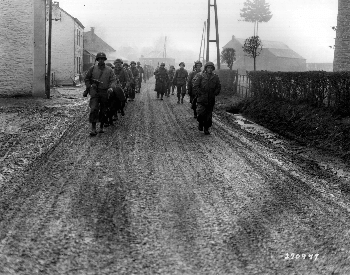 A picture of US 28th Infantry Division troops in Bastonge, Belgium
