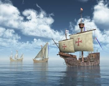 3D illustrative of Christopher Columbus's ships. Marie, Pinta and Santa Maria
