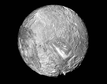 A picture of a complete view of the Miranda moon