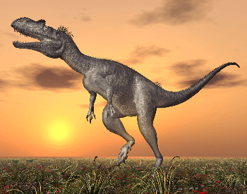 A picture of a Megalosaurus near the sunset