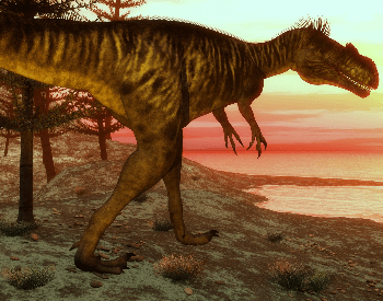 A picture of a Megalosaurus near the ocean