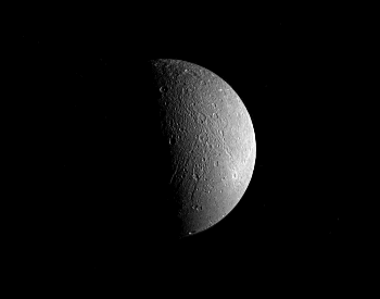 A photo of Dione taken by the NASA Cassini spacecraft.