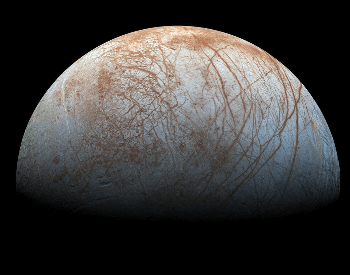 A photo of Europa taken by NASA's Galileo spacecraft in the late 1990s.