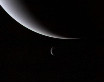 A photo of Neptune and Triton taken by the Voyager 2 spacecraft.