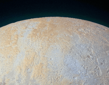 A photo of the frozen canyons of Pluto's north pole, taken by NASA.