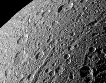 A beautiful photo of the surface of Saturn's moon Dione.