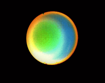 An enhanced photo of Uranus to help show its atmosphere.