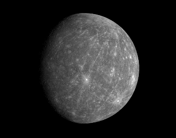 A picture of the planet Mercury taken by the Messenger probe in 2008.
