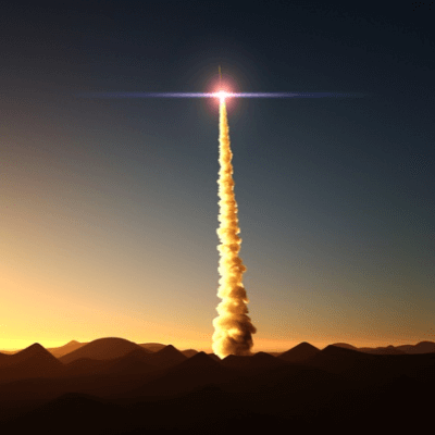 A rocket fired in the desert