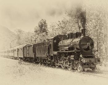 A picture of a sketch of an old steam train