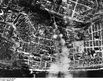 A picture of a bird's eye view of Stalingrad from a bomber