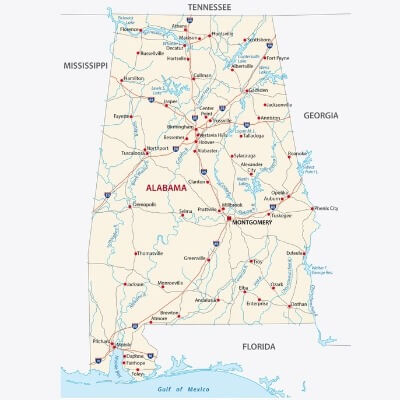 A Map of the U.S. state Alabama