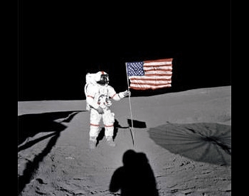 A photo of Alan Shepard walking on the moon during the Apollo 14 mission