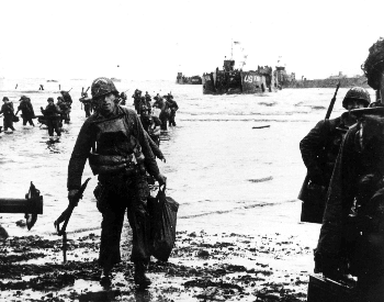 A picture of U.S. troops landing on Utah Beach on D-Day