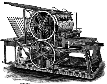 An illustration of an early wooden printing press, year unknown