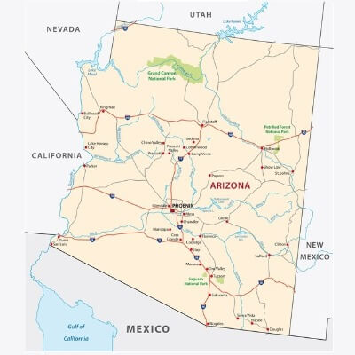 A Map of the U.S. state Arizona