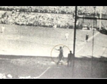 A picture of Babe Ruth pointing in Game 3 of the 1932 World Series