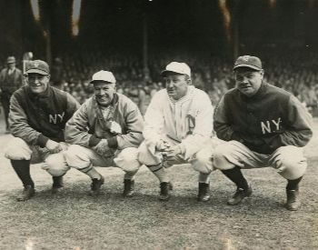 A picture of Babe Ruth and other famous baseball players