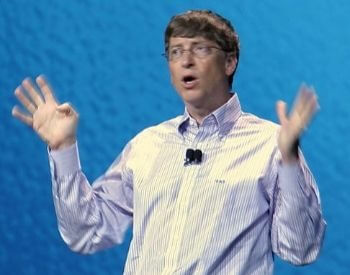 A picture of Bill Gates in 2006 giving a speech