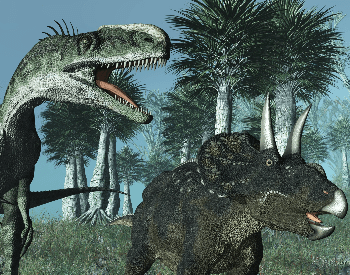 A picture of a Ceratosaurus fighting a Triceratops
