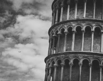 A close-up picture of the Leaning Tower of Pisa