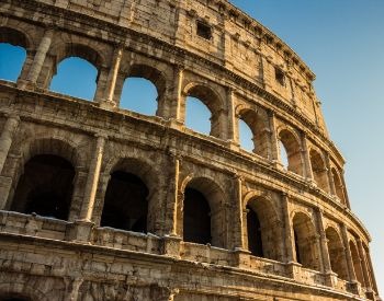 A picture of the side of the Roman Colosseum