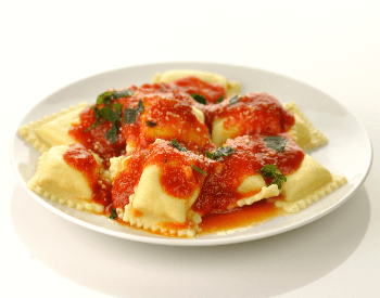 A picture of cooked ravioli pasta
