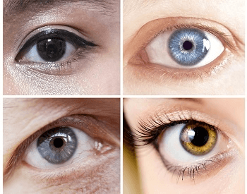 A picture of four different colors of the human eye