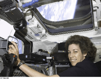 A photo of Ellen Ochoa on the STS-101 Mission on the Space Shuttle Atlantis