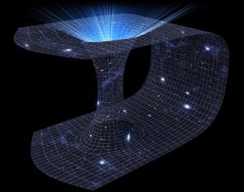 A picture showing how a wormhole could connect different parts of space