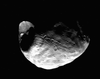 The first photo of the moon Phobis from NASA Viking 1