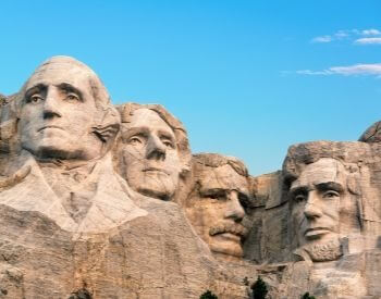 A picture of George Washington on Mount Rushmore in South Dakota