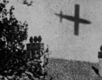 A picture of a German V-1 rocket flying over britain