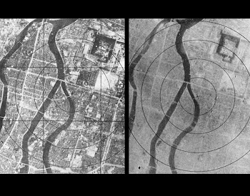 A picture of Hiroshima, showing before and after the first nuclear weapon used in war on 7/6/1945