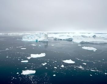A picture of ice and icebergs floating in the Arctic Ocean