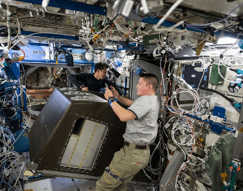 A picture of the Destiny laboratory on the ISS Space Station