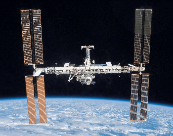 A close-up picture of the front of the International Space Station
