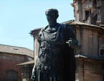 A picture of a statue of Julius Caesar in the Roman Forum
