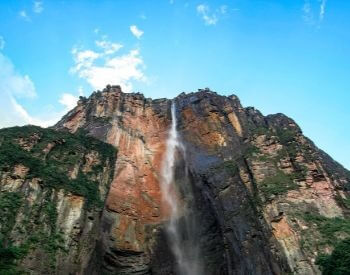 A picture looking up at Angel Falls waterfall
