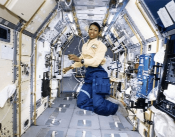 A photo of Mae Jemison aboard the Space Shuttle Endeavour during STS-47