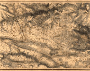 A picture of a map showing Gettysburg and the area where the Battle of Gettyburg took place