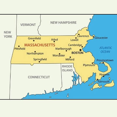 A Map of the U.S. state Massachusetts